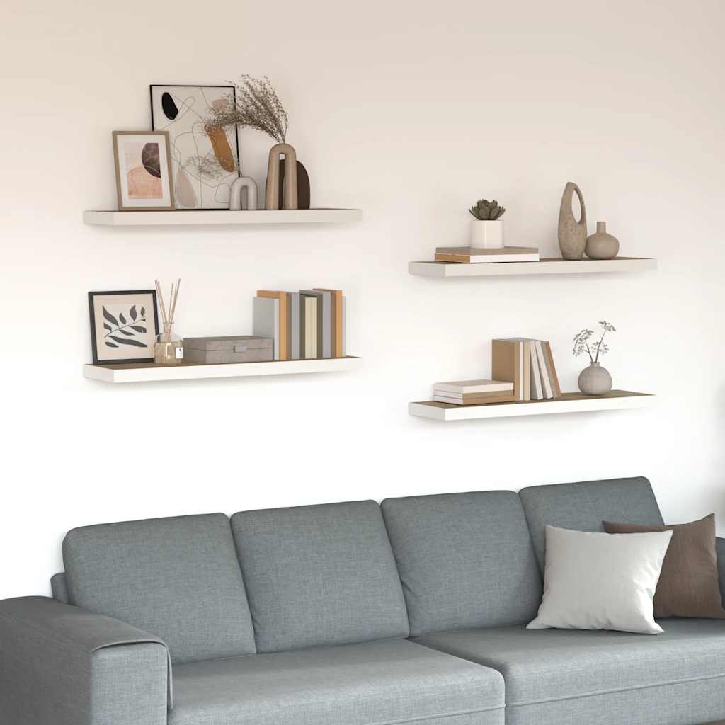 vidaXL Schweberegale 4 Stk. Eiche und Weiß 90x23,5x3,8 cm MDF