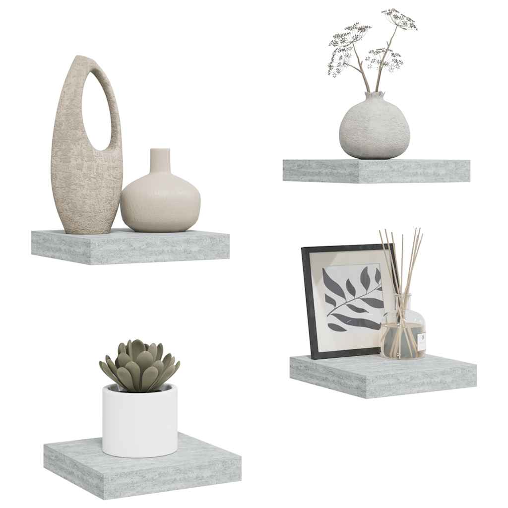 vidaXL Schweberegale 4 Stk. Betongrau 23x23,5x3,8 cm MDF