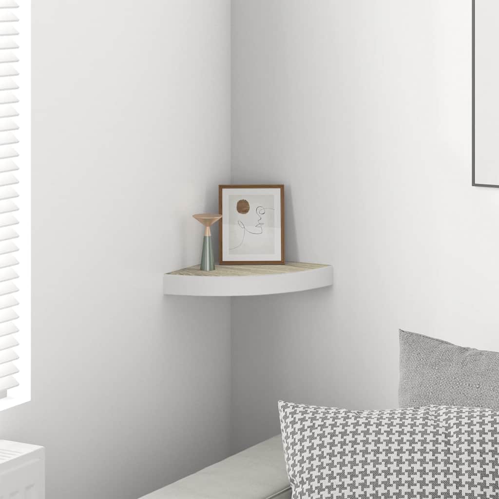 vidaXL Eck-Schweberegal Eichen-Optik und Weiß 25x25x3,8 cm MDF