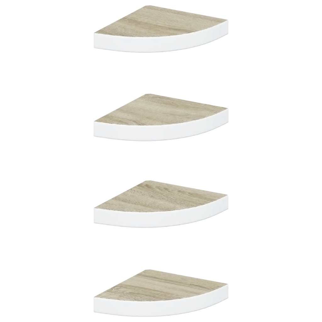 vidaXL Eck-Schweberegale 4 Stk. Eichen-Optik und Weiß 25x25x3,8 cm MDF