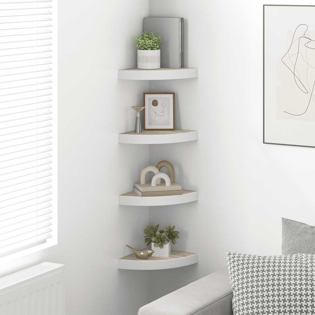vidaXL Eck-Schweberegale 4 Stk. Eichen-Optik und Weiß 25x25x3,8 cm MDF