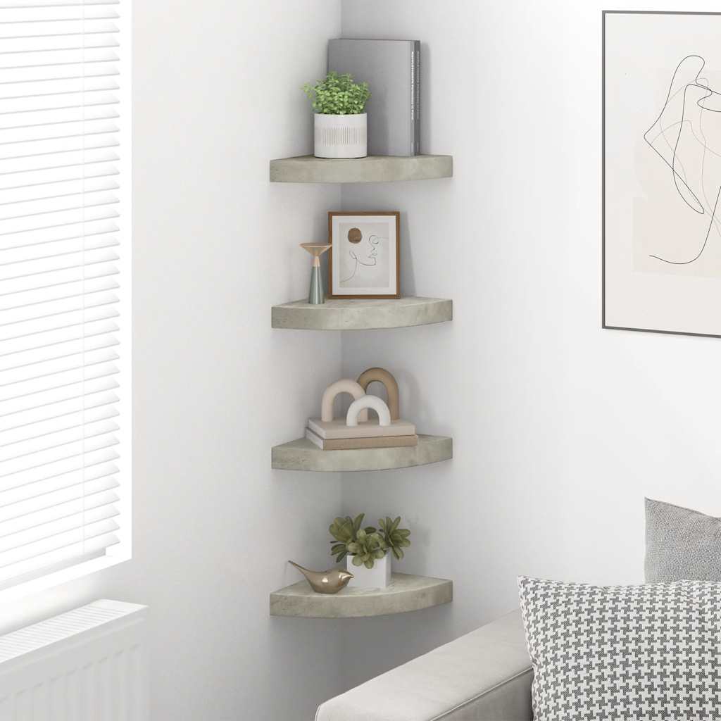 vidaXL Eck-Schweberegale 4 Stk. Betongrau 25x25x3,8 cm MDF