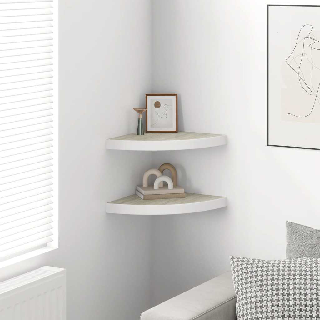 vidaXL Eck-Schweberegale 2 Stk. Eichen-Optik und Weiß 35x35x3,8 cm MDF