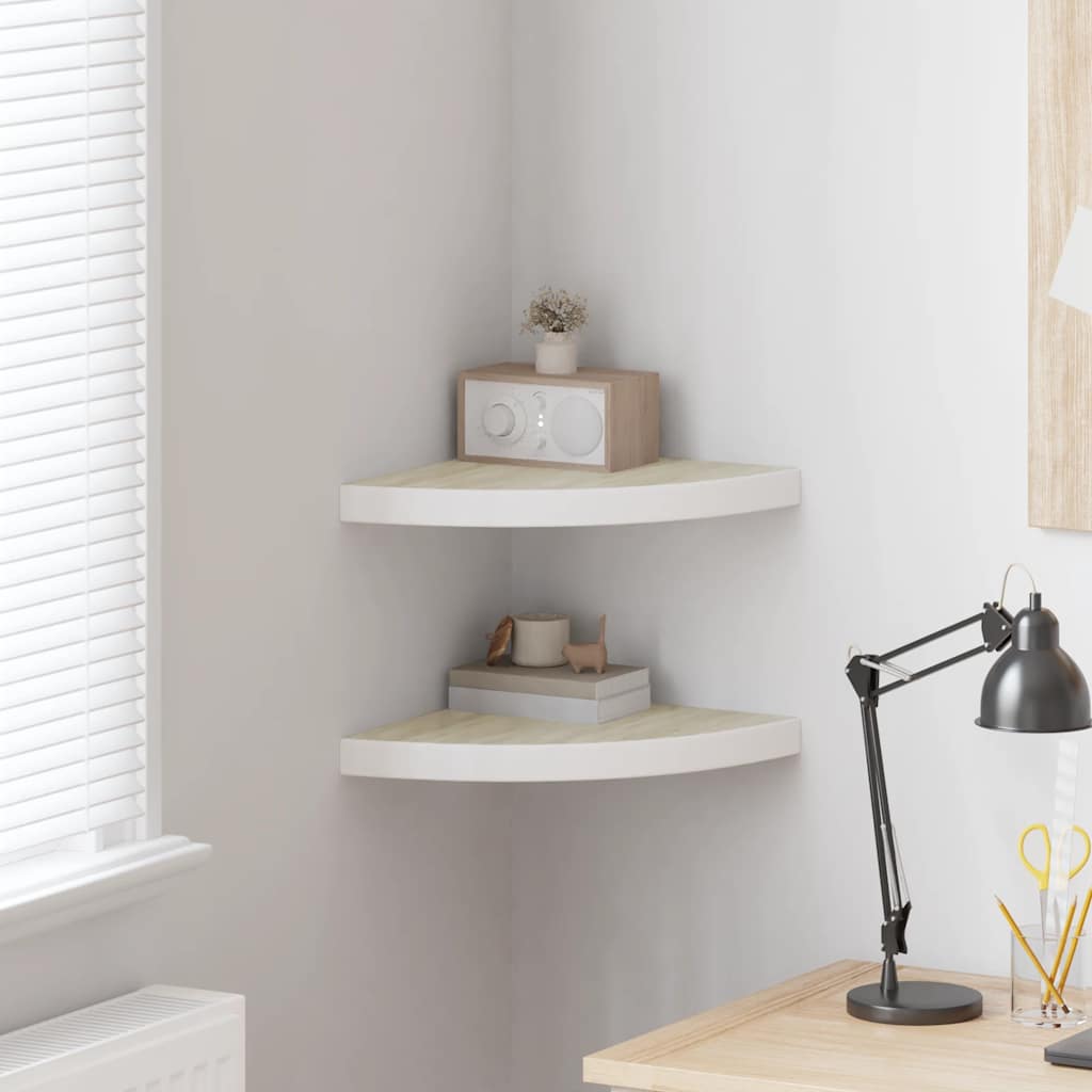 vidaXL Eck-Schweberegale 2 Stk. Eichen-Optik und Weiß 35x35x3,8 cm MDF