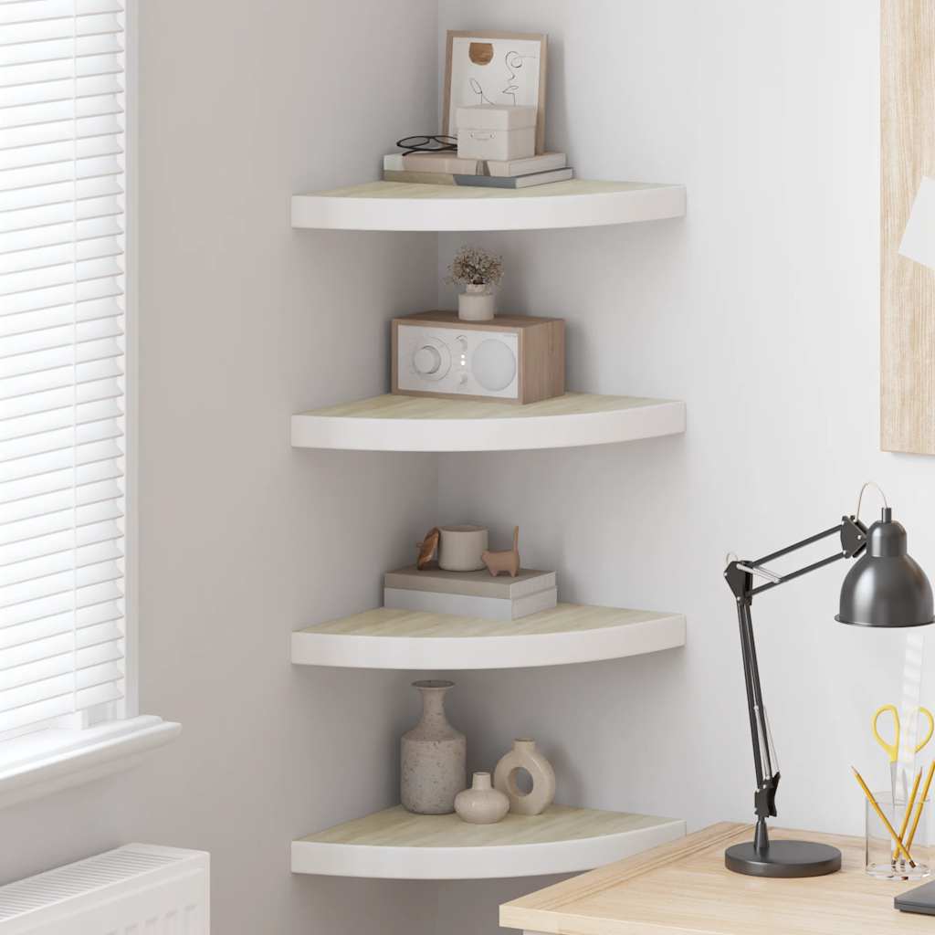 vidaXL Eck-Schweberegale 4 Stk. Eichen-Optik und Weiß 25x25x3,8 cm MDF