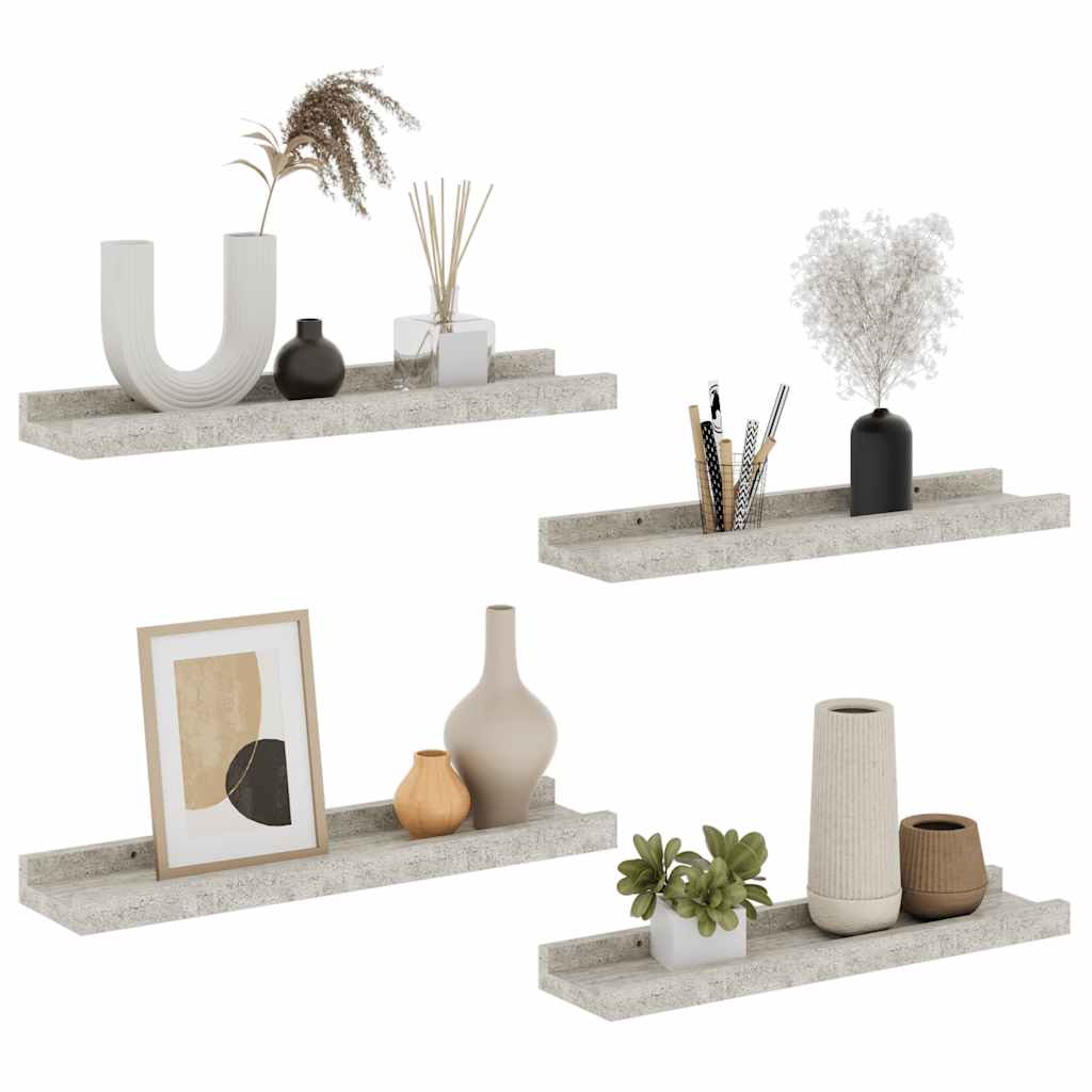 vidaXL Wandregale 4 Stk. Betongrau 40x9x3 cm