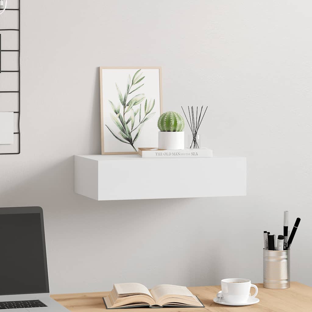 vidaXL Wandregal mit Schublade Weiß 40x23,5x10 cm MDF