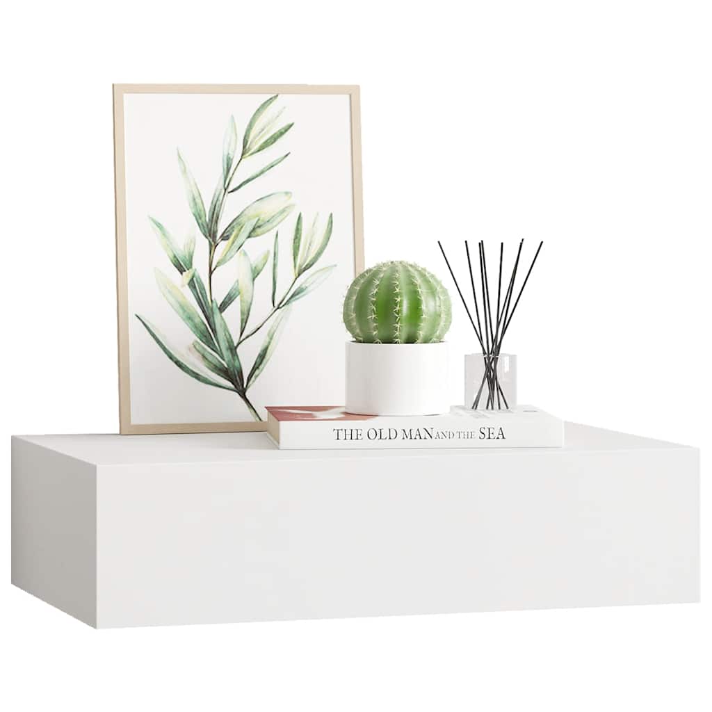 vidaXL Wandregal mit Schublade Weiß 40x23,5x10 cm MDF