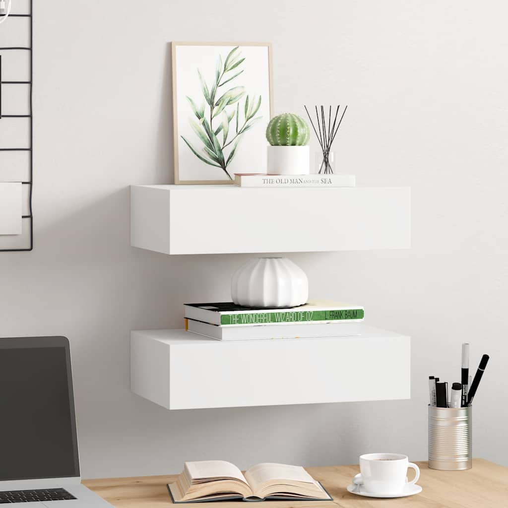 vidaXL Wandregale mit Schubladen 2 Stk. Weiß 40x23,5x10 cm MDF