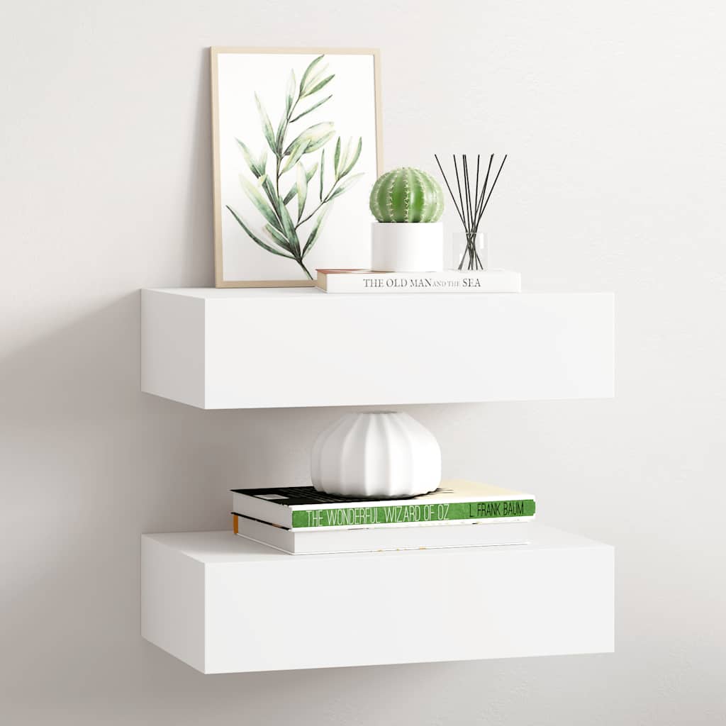 vidaXL Wandregale mit Schubladen 2 Stk. Weiß 40x23,5x10 cm MDF