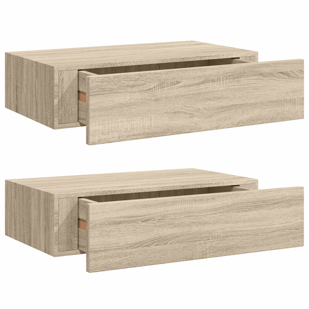 vidaXL Wandregale mit Schubladen 2 Stk. Eichen-Optik 40x23,5x10 cm MDF