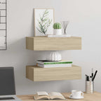 vidaXL Wandregale mit Schubladen 2 Stk. Eichen-Optik 40x23,5x10 cm MDF