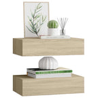 vidaXL Wandregale mit Schubladen 2 Stk. Eichen-Optik 40x23,5x10 cm MDF