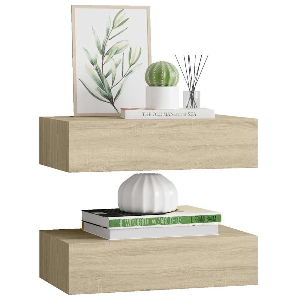 vidaXL Wandregale mit Schubladen 2 Stk. Eichen-Optik 40x23,5x10 cm MDF