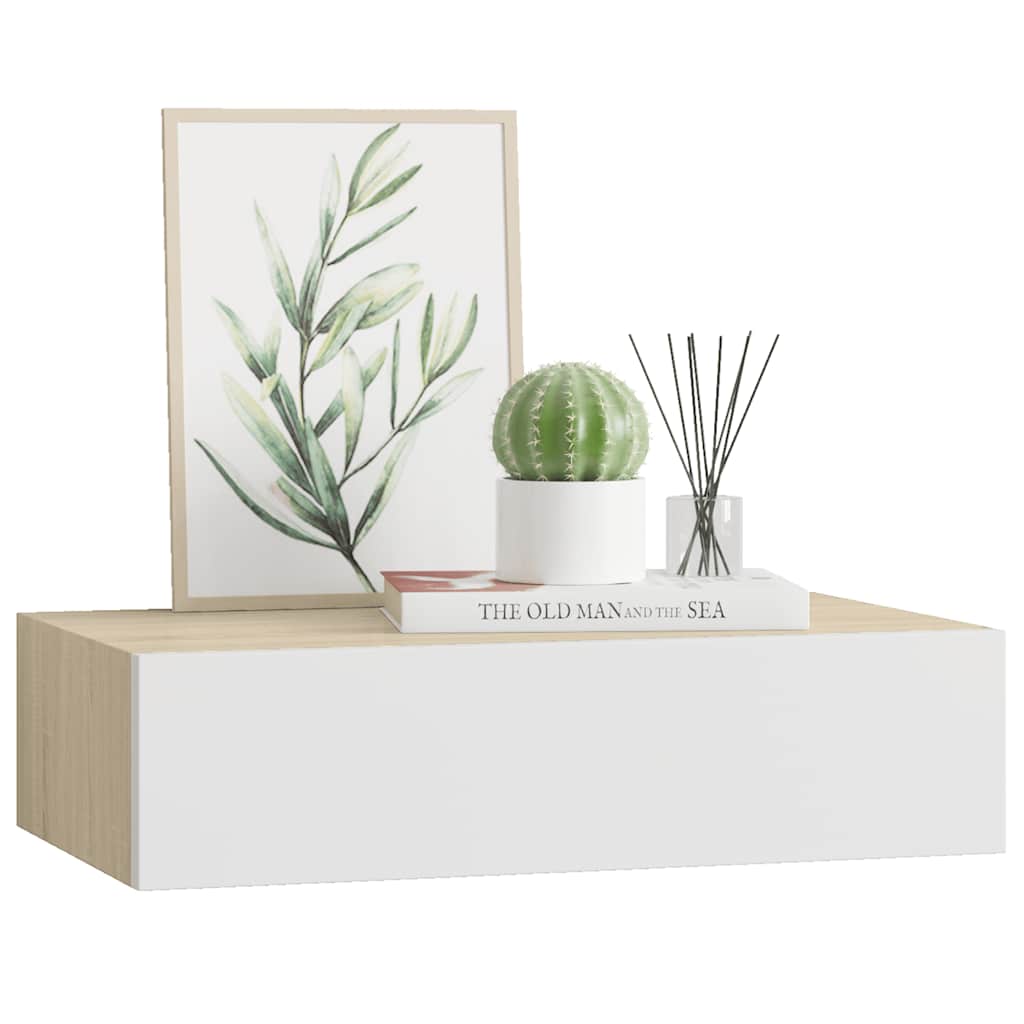 vidaXL Wandmontiertes Schubladenregal Eiche und Weiß 40 x 23,5 x 10 cm MDF