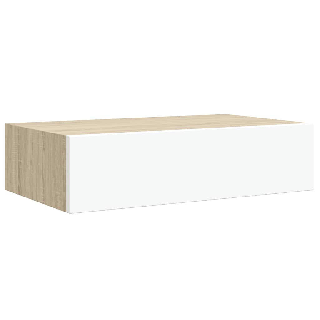 vidaXL Wandmontiertes Schubladenregal Eiche und Weiß 40 x 23,5 x 10 cm MDF
