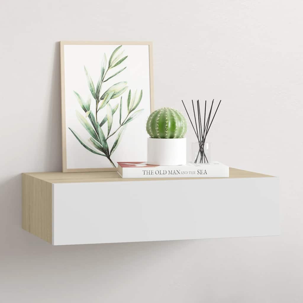 vidaXL Wandmontiertes Schubladenregal Eiche und Weiß 40 x 23,5 x 10 cm MDF
