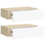 vidaXL Wandregale mit Schubladen 2 Stk. Eichen-Optik Weiß 40x23,5x10cm
