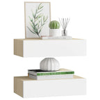 vidaXL Wandregale mit Schubladen 2 Stk. Eichen-Optik Weiß 40x23,5x10cm