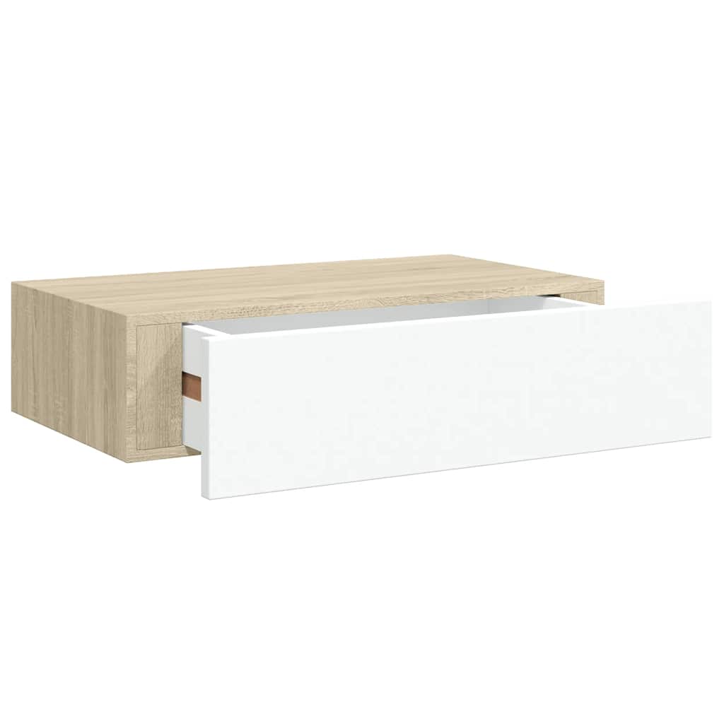 vidaXL Wandregale mit Schubladen 2 Stk. Eichen-Optik Weiß 40x23,5x10cm