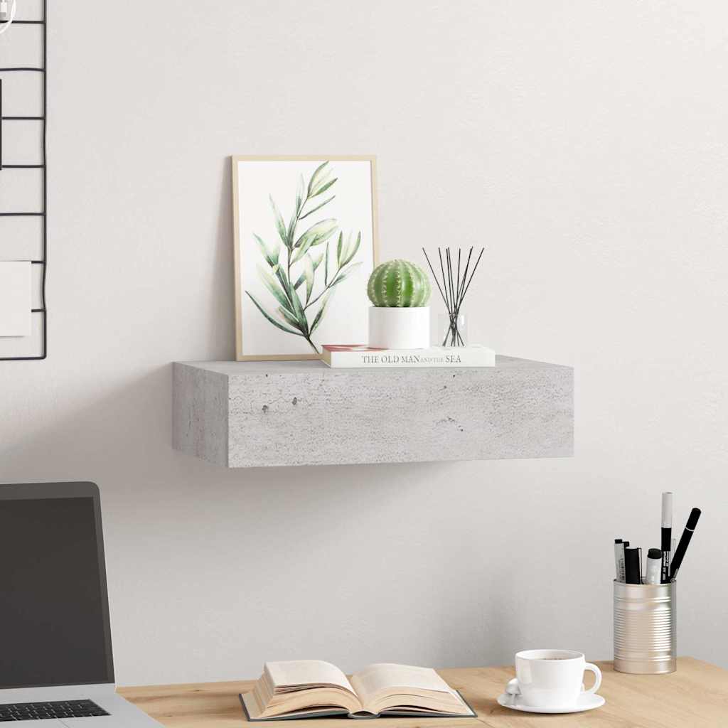 vidaXL Wandregal mit Schublade Betongrau 40x23,5x10 cm MDF