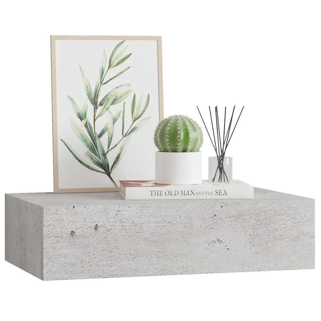 vidaXL Wandregal mit Schublade Betongrau 40x23,5x10 cm MDF