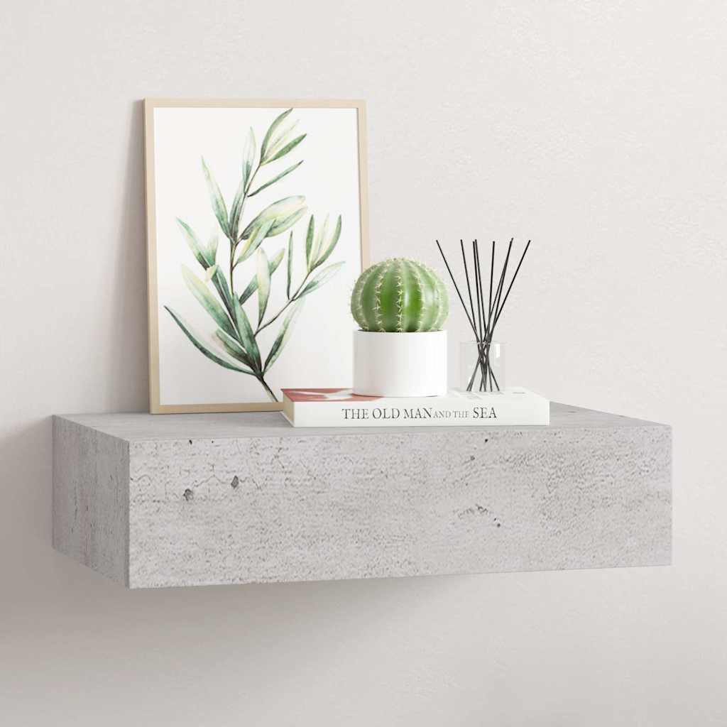 vidaXL Wandregal mit Schublade Betongrau 40x23,5x10 cm MDF