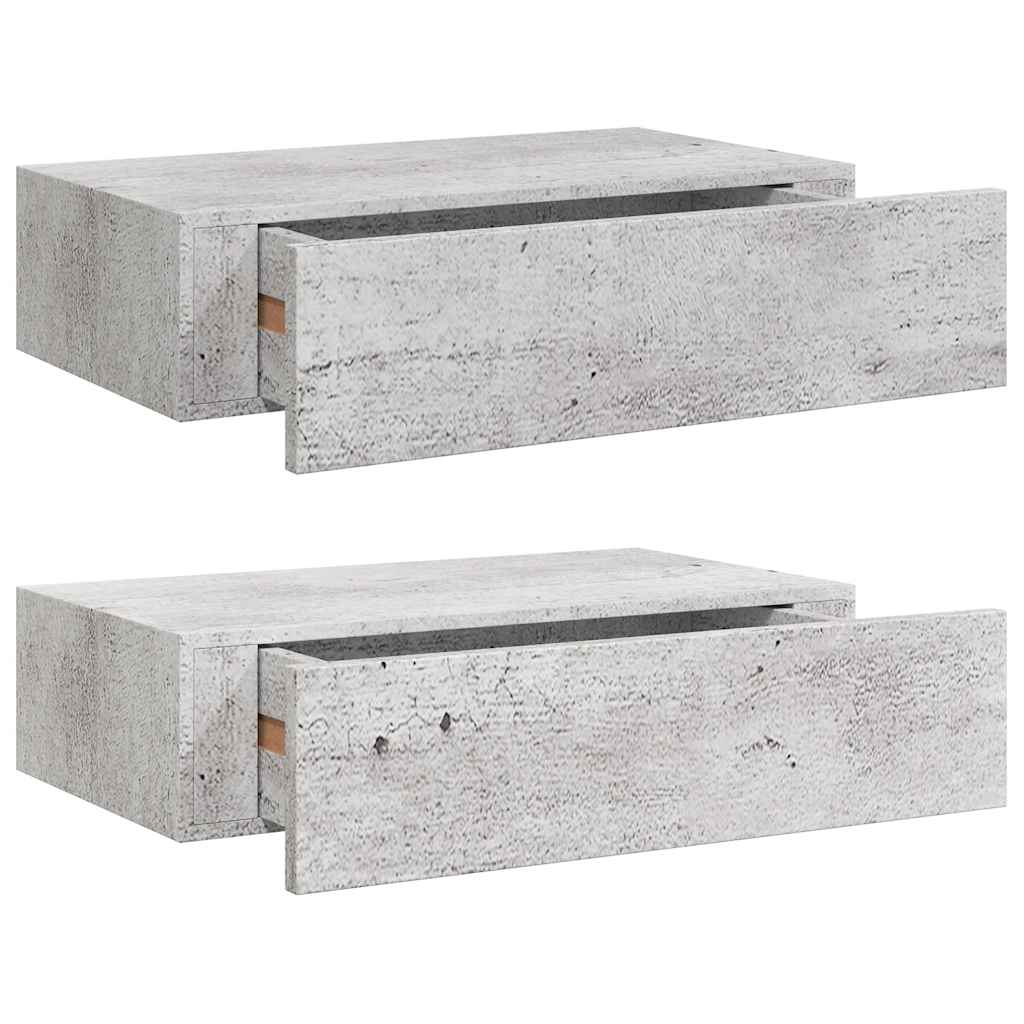 vidaXL Wandregale mit Schubladen 2 Stk. Betongrau 40x23,5x10 cm MDF