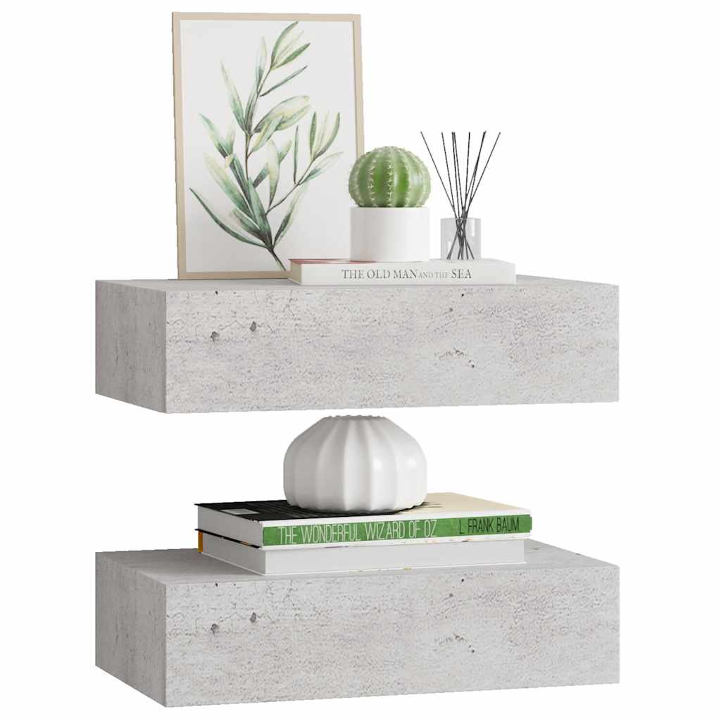 vidaXL Wandregale mit Schubladen 2 Stk. Betongrau 40x23,5x10 cm MDF