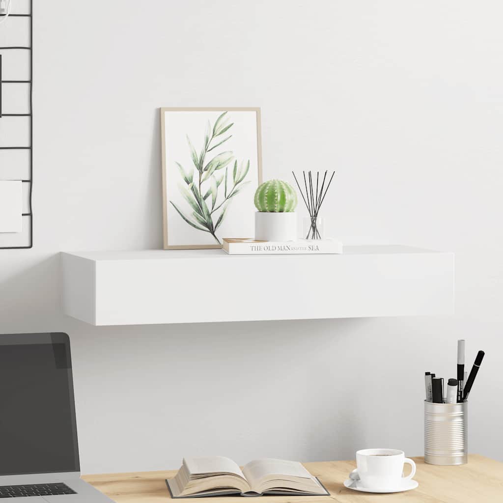 vidaXL Wandregal mit Schublade Weiß 60x23,5x10 cm MDF