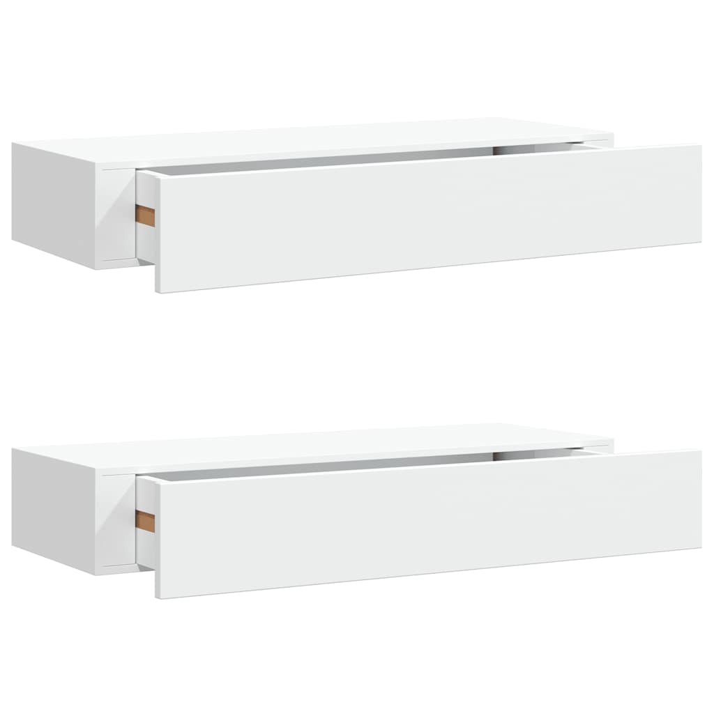 vidaXL Wandregale mit Schubladen 2 Stk. Weiß 60x23,5x10 cm MDF