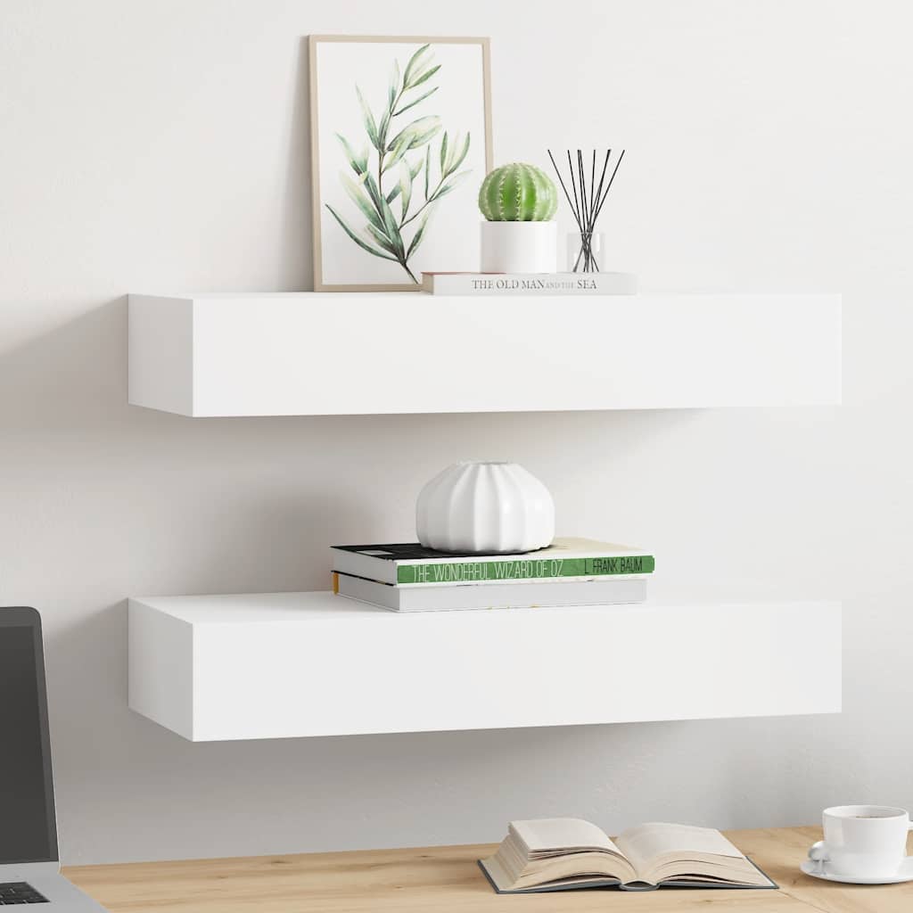 vidaXL Wandregale mit Schubladen 2 Stk. Weiß 60x23,5x10 cm MDF