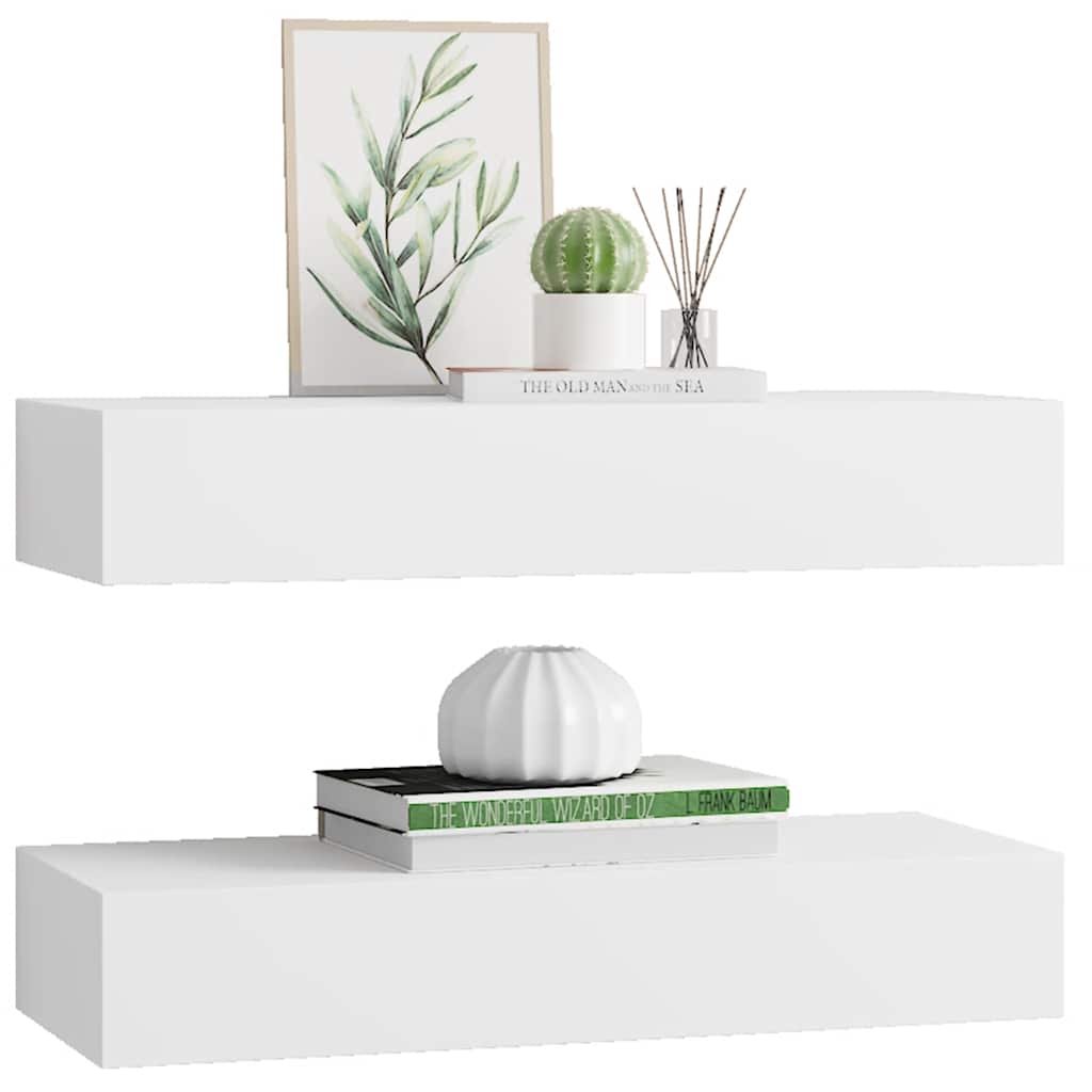 vidaXL Wandregale mit Schubladen 2 Stk. Weiß 60x23,5x10 cm MDF