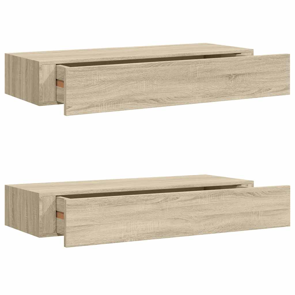 vidaXL Wandregale mit Schubladen 2 Stk. Eichen-Optik 60x23,5x10 cm MDF