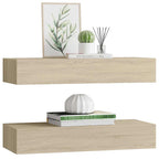vidaXL Wandregale mit Schubladen 2 Stk. Eichen-Optik 60x23,5x10 cm MDF