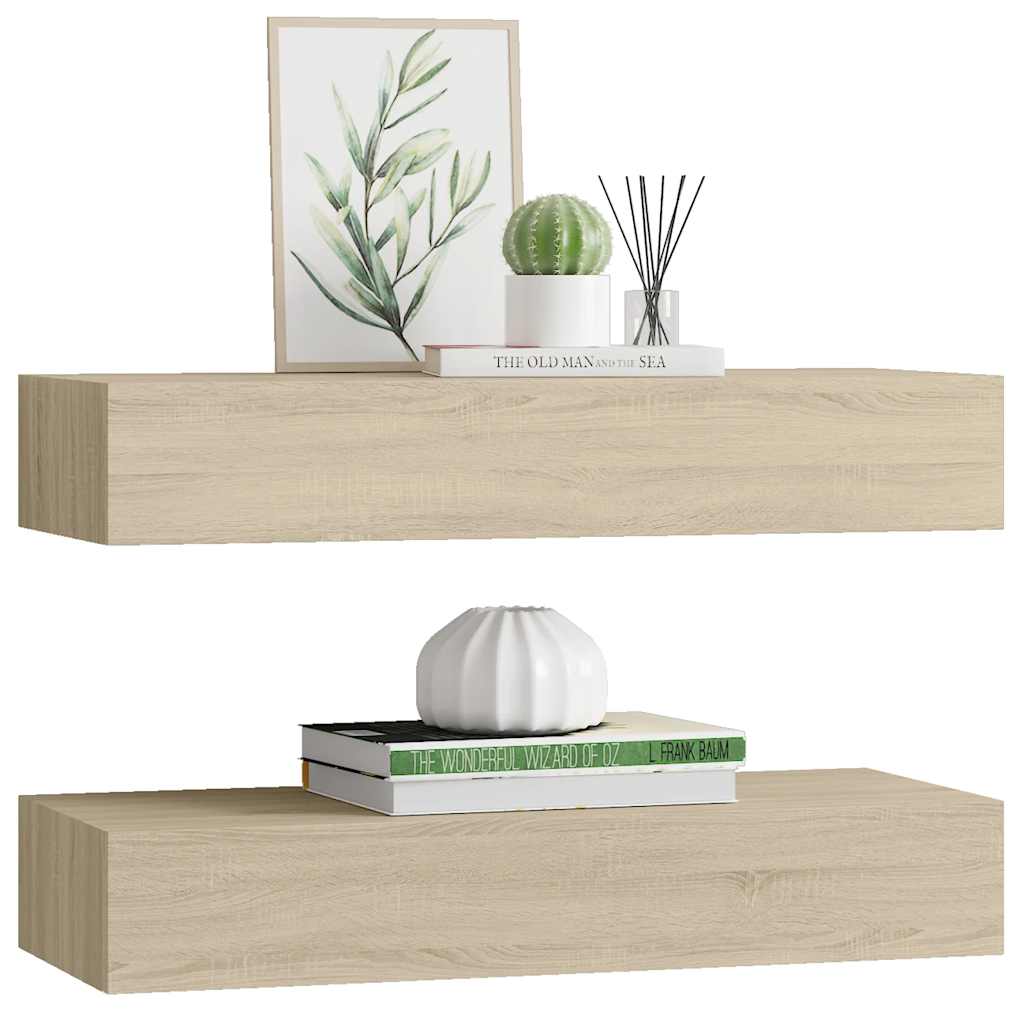 vidaXL Wandregale mit Schubladen 2 Stk. Eichen-Optik 60x23,5x10 cm MDF