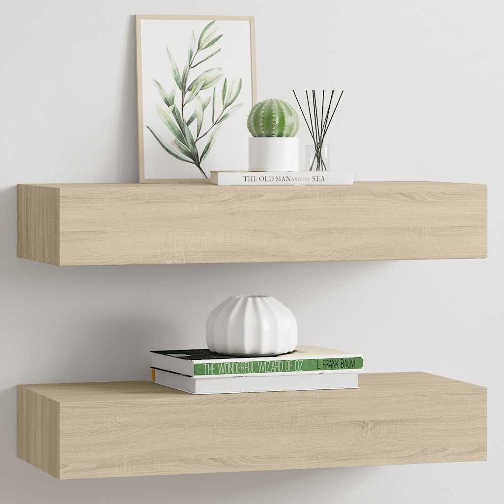 vidaXL Wandregale mit Schubladen 2 Stk. Eichen-Optik 60x23,5x10 cm MDF