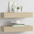vidaXL Wandregale mit Schubladen 2 Stk. Eichen-Optik 60x23,5x10 cm MDF