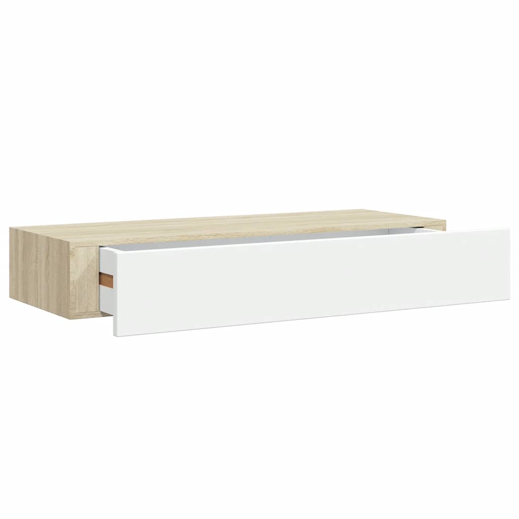 vidaXL Wandmontiertes Schubladenregal Eiche und Weiß 60 x 23,5 x 10 cm MDF