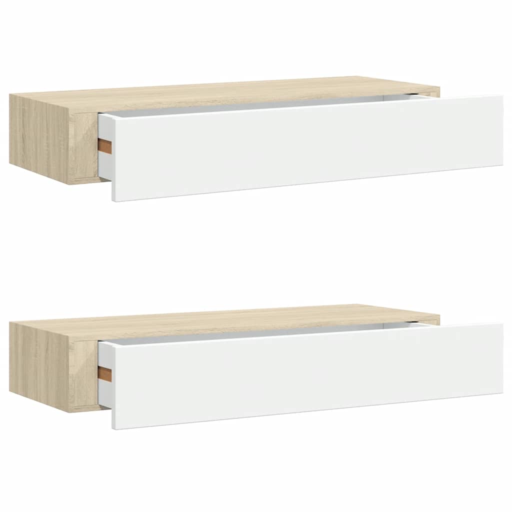 vidaXL Wandschubladenregale 2 Stk. Eiche und Weiß 60x23,5x10cm MDF