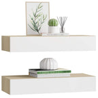 vidaXL Wandschubladenregale 2 Stk. Eiche und Weiß 60x23,5x10cm MDF
