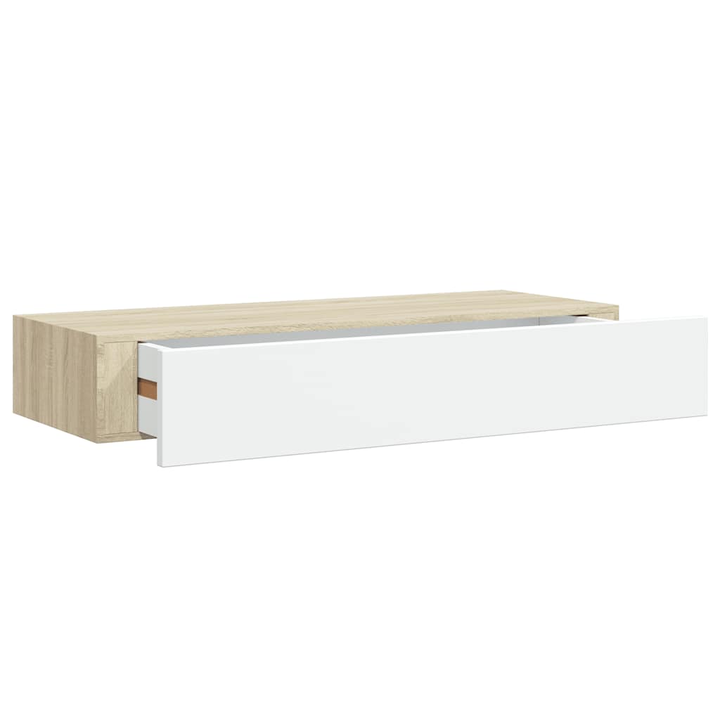 vidaXL Wandschubladenregale 2 Stk. Eiche und Weiß 60x23,5x10cm MDF
