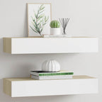 vidaXL Wandschubladenregale 2 Stk. Eiche und Weiß 60x23,5x10cm MDF
