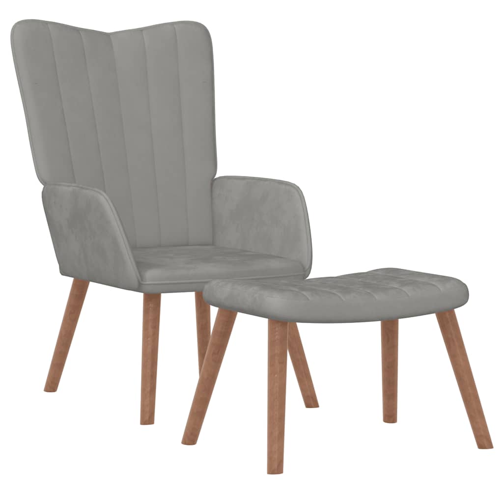 vidaXL Relaxsessel mit Hocker Hellgrau Samt