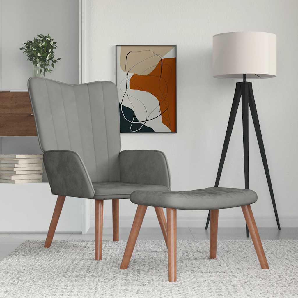 vidaXL Relaxsessel mit Hocker Hellgrau Samt