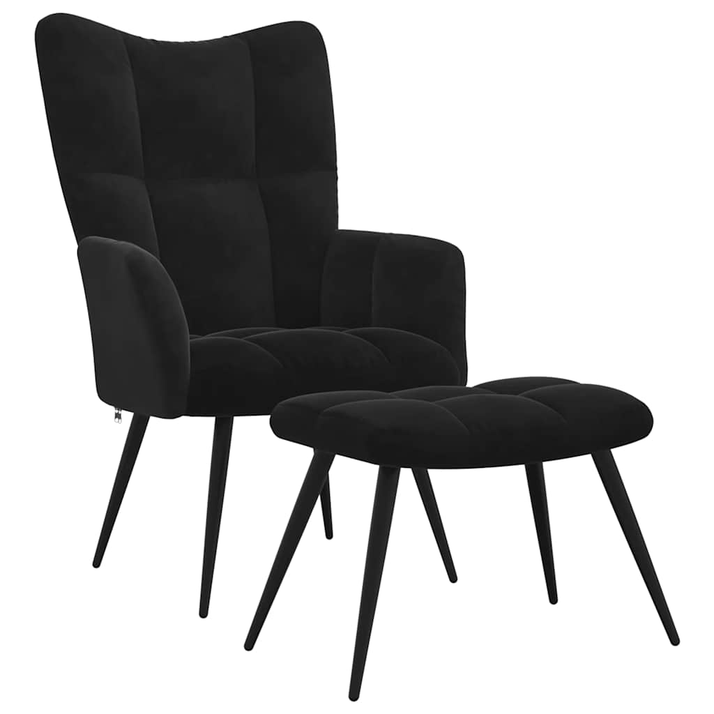 vidaXL Relaxsessel mit Hocker Schwarzer Samt