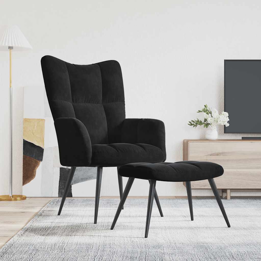 vidaXL Relaxsessel mit Hocker Schwarzer Samt