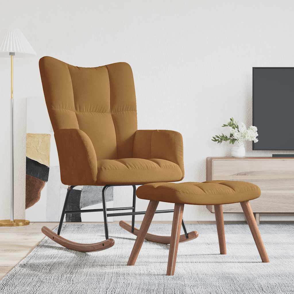 vidaXL Schaukelstuhl mit Hocker Brauner Samt