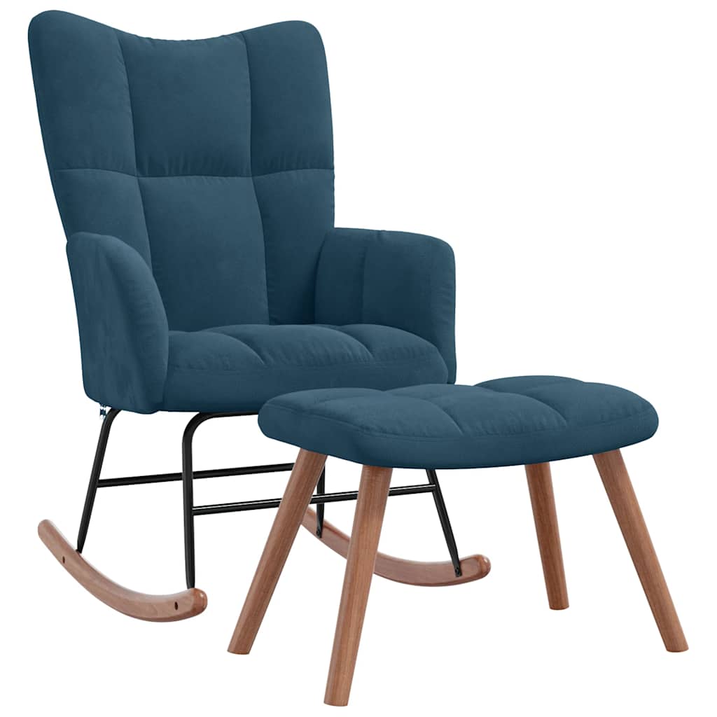 vidaXL Schaukelstuhl mit Hocker Blauer Samt