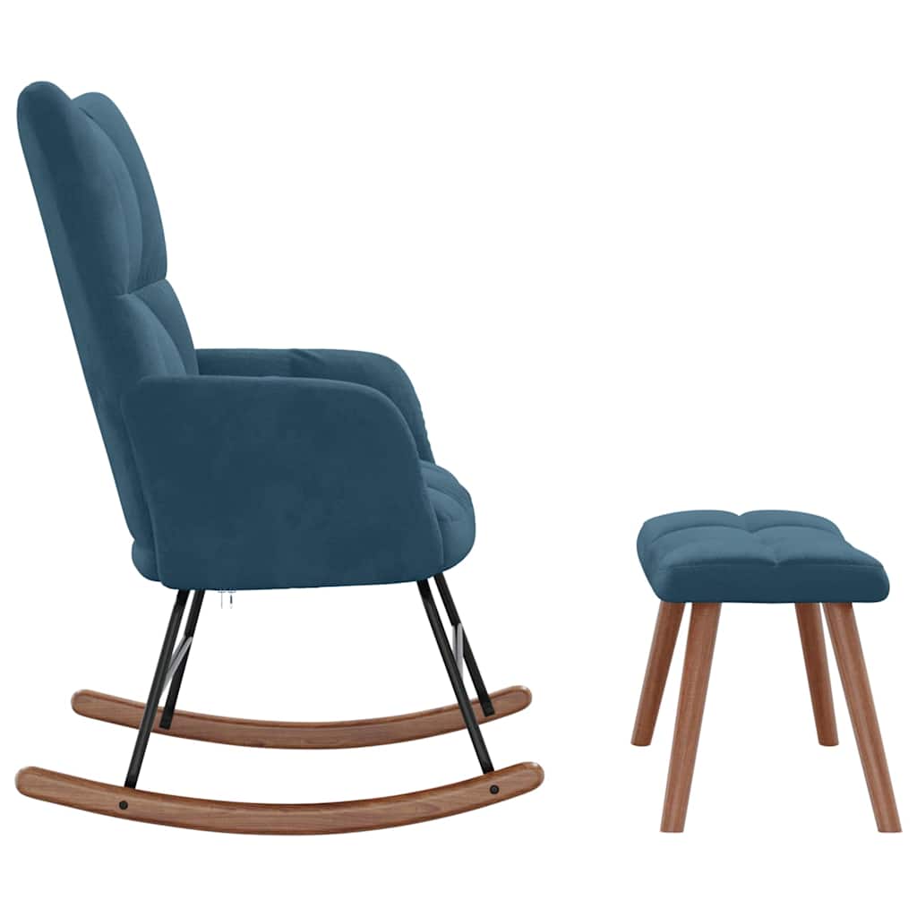 vidaXL Schaukelstuhl mit Hocker Blauer Samt